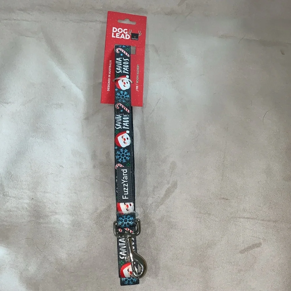 🦋 FUZZYARD Gray SANTA PAWS Set: Collar (Medium) & Leash NWT